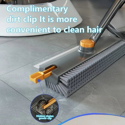 3-in-1 Floor Scrub Brush with Long Handle, Squeegee & Tweezer for Cleaning